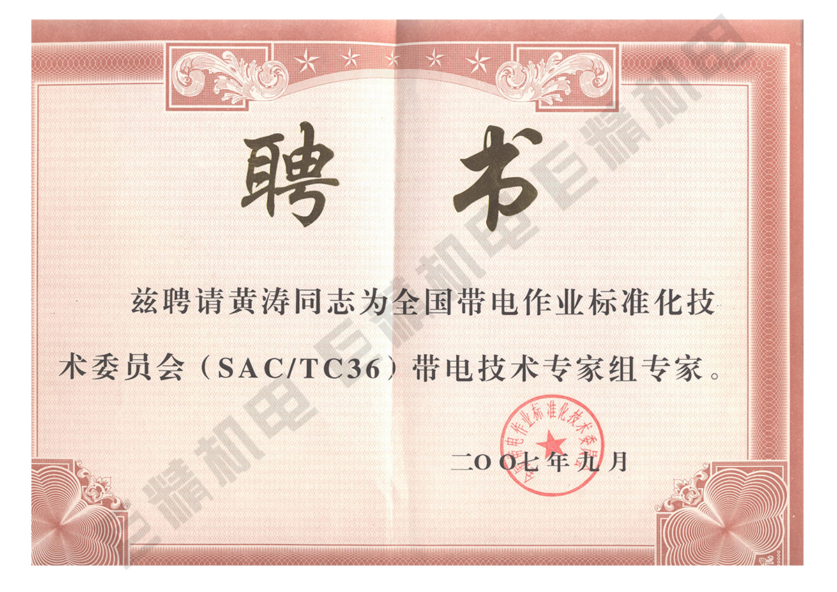 全國帶電作業(yè)標準化技術委員會資格證書